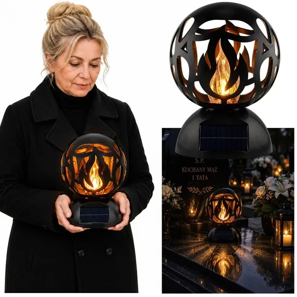 Znicz solarny KULA ORELIS czarne lampion fotowoltaiczny efekt płomienia