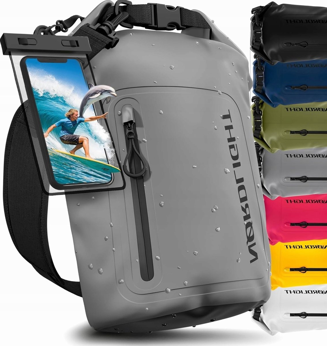 WOREK WODOSZCZELNY 20L TORBA TRANSPORTOWA PASEK ETUI TELEFON SZARY