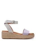 Sandały damskie - Clarks Skórzane sandały w kolorze fioletowym na koturnie - miniaturka - grafika 1