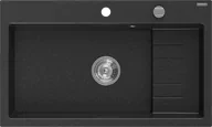 Zlewozmywaki - Mexen Omar zlewozmywak granitowy 1-komorowy 800 x 480 mm, czarny/srebrny metalik, syfon chrom - 6520801005-73 - miniaturka - grafika 1