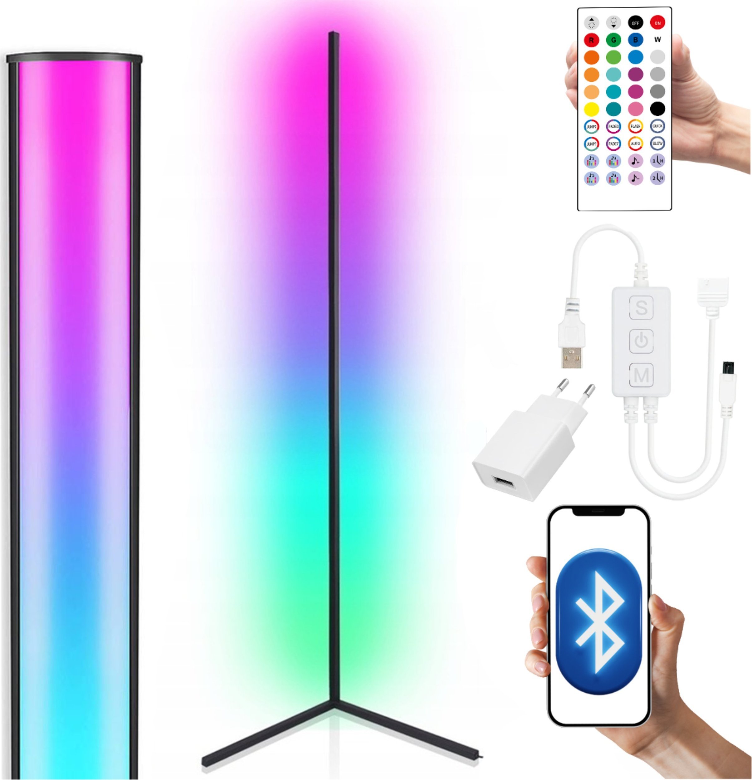 Lampa podłogowa LIGHT4ME LIGHT4ME WALL POLE 1 narożna lampa podłogowa RGB LED biała pilot bezprzewodowy