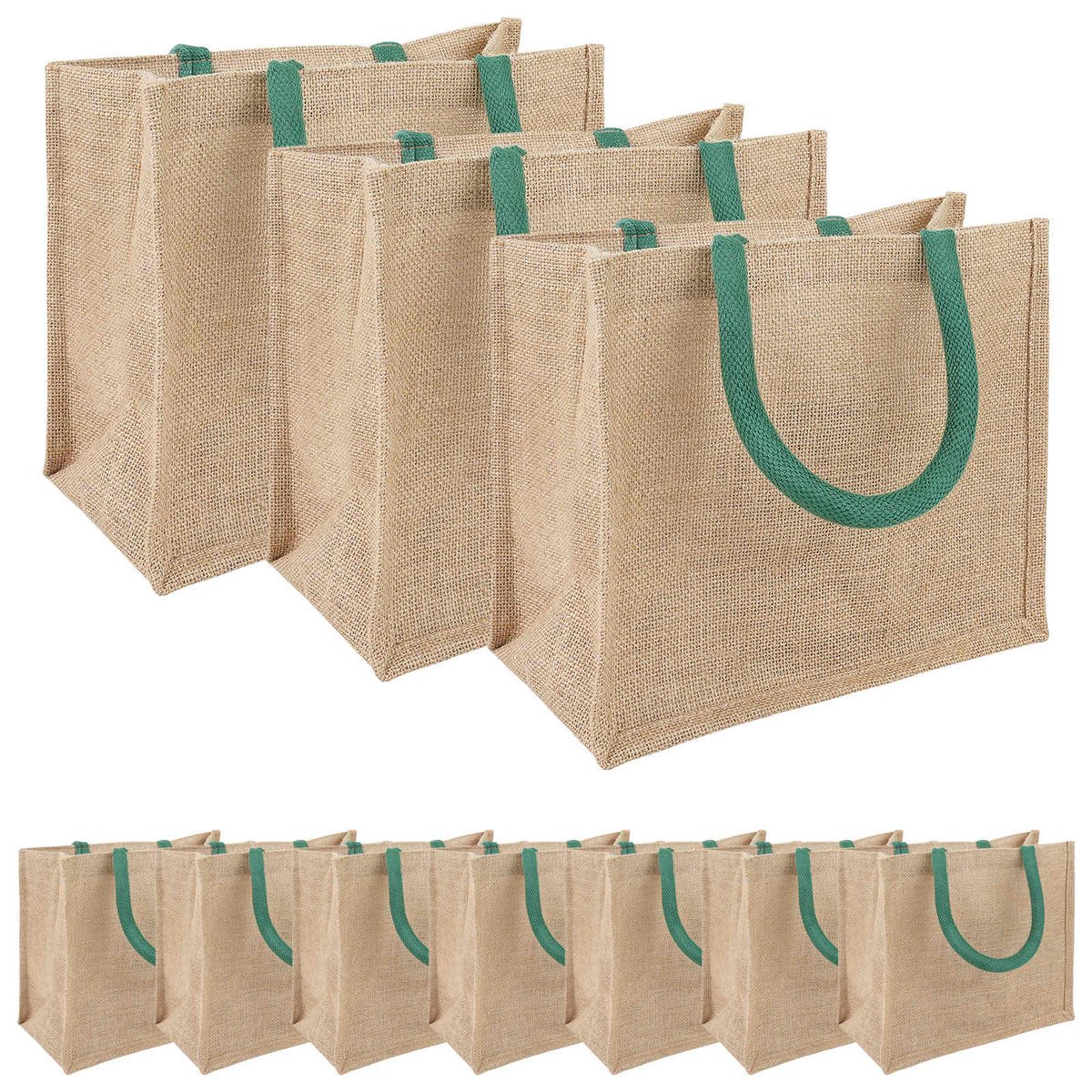 vidaXL Torebki jutowe 10 pcs Naturalny i zielony 26 x 22 x 14 cm