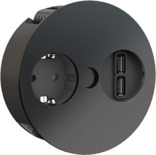 Bachmann BACHMANN TWIST 1x gniazdo z uziemieniem, tulejki, ładowarka USB, wtyczka wpuszczana z uziemieniem, czarna, 2 m
