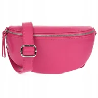 Nerki - Fuksjowa Damska Skórzana Włoska Saszetka Nerka Na Pasek B68 : Kolory - Różo - miniaturka - grafika 1