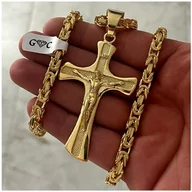 Łańcuszki - ZŁOTY NASZYJNIK SPLOT KRÓLEWSKI + DUZY KRZYŻ 65cm/5mm SREBRO 925 POZŁACANY - miniaturka - grafika 1