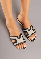 Klapki i japonki damskie - Czarno-Beżowe Klasyczne Klapki na Płaskiej Podeszwie Idorelle - miniaturka - grafika 1