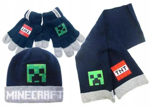 MINECRAFT jesienno-zimowa czapka + rękawiczki + szalik roz 54 cm