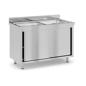 Stoły gastronomiczne - Stół do mycia ze stali nierdzewnej, 2 zlewy, 1200 x 600 x 850 mm - miniaturka - grafika 1