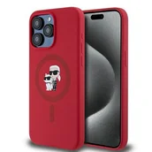 Etui i futerały do telefonów - Karl Lagerfeld KLHMP15LSCMKCRHR iPhone 15 Pro 6.1" czerwony/red HC MagSafe Silicone KC Heads Ring - miniaturka - grafika 1