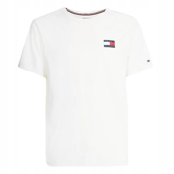 TOMMY HILFIGER Koszulka Męska T-shirt Duże Logo Biała Klasyczna r. L