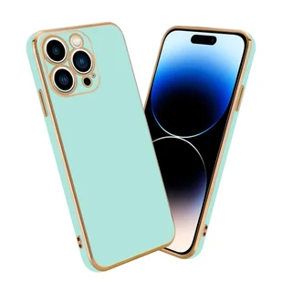 Pokrowiec Do Apple iPhone 14 PRO MAX Etui w Glossy Miętowa Zielona - Złoto TPU Silikonowe Obudowa Case Cover Cadorabo - Etui i futerały do telefonów - miniaturka - grafika 1