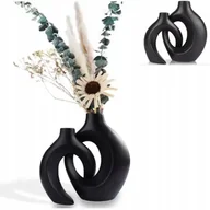 Wazony i flakony - Wazon ceramiczny 2-częściowy nowoczesny hygge prezent dom CZARNY - miniaturka - grafika 1