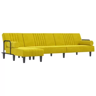 Sofa rozkładana L, żółta, 260x140x70 cm, aksamit - Narożniki - miniaturka - grafika 1