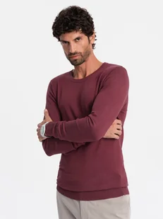 Sweter klasyczny męski z wiskozą BASIC z okrągłym dekoltem bordowy V11 OM-SWBS-0106 - Ombre Clothing - Swetry męskie - miniaturka - grafika 1