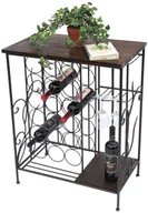 Butelki termiczne - DanDiBo Stojak na wino z drewnianą półką 12977 Stojak na butelki z uchwytem na kieliszki 83 cm Brązowy Metal Drewno Stojak na butelki Szafka na wino Półka Stojąca - miniaturka - grafika 1