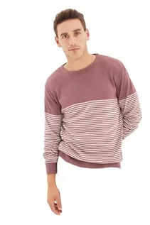 Bluzy męskie - Trendyol Męska bluza z okrągłym dekoltem w paski, wąska bluza, suszona róża, XL, Suszona róża, XL - grafika 1