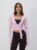 Bluzki damskie - Reserved - Kopertowa bluzka z wiązaniem - pastelowy róż - miniaturka - grafika 1