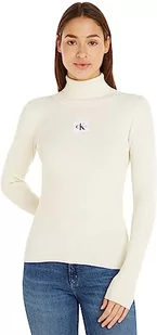 Calvin Klein Jeans Damski sweter z zawijanym dekoltem, biały, 3XL - Swetry damskie - miniaturka - grafika 1