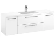 Szafki łazienkowe - Szafka Wisząca Z Umywalką RON 140 cm D - Biały Mat - Uchwyty Chromowane - miniaturka - grafika 1