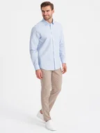 Koszule męskie - Bawełniana klasyczna koszula REGULAR - błękitna V1 OM-SHOS-0154 - Ombre Clothing - miniaturka - grafika 1