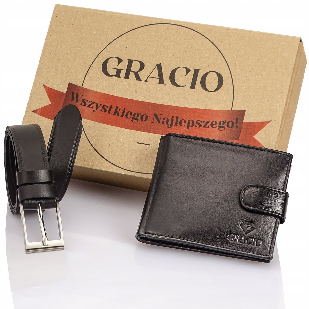Elegancki skórzany zestaw prezentowy - pasek + portfel