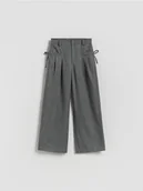 Spodnie i spodenki dla dziewczynek - Reserved - Spodnie wide leg w paski - ciemnoszary - miniaturka - grafika 1