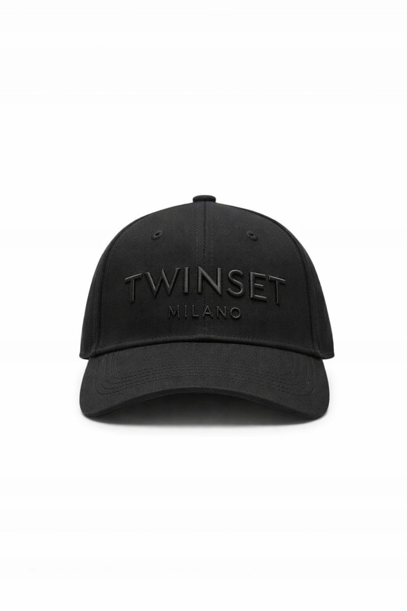 TWINSET DAMSKA CZAPKA Z DASZKIEM CZARNA Z LOGO 2I4A
