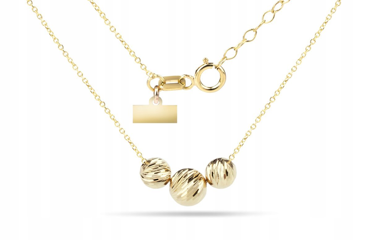 ZŁOTY NASZYJNIK Z DIAMENTOWANYMI KULKAMI KULKI 585