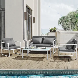 [casa.pro]® Zestaw mebli ogrodowych biały/szary Krzesła ogrodowe Sofa ogrodowa do salonu - Sofy ogrodowe - miniaturka - grafika 1