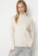 Swetry damskie - Beżowy Klasyczny Golf z Dodatkiem Kaszmiru Zoirmosa - miniaturka - grafika 1