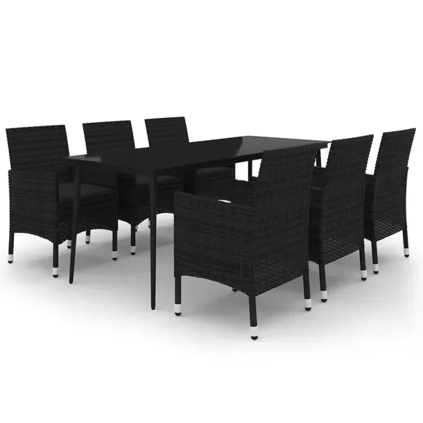 Zestaw mebli ogrodowych czarny: stół 200x100x74 cm, 6 krzeseł 61x60x88 c