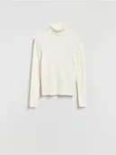 Swetry damskie - Reserved - Prążkowany golf - złamana biel - miniaturka - grafika 1