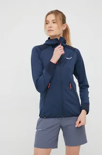 Bluzy damskie - Salewa bluza sportowa Agner Hybrid damska kolor granatowy z kapturem melanżowa - grafika 1