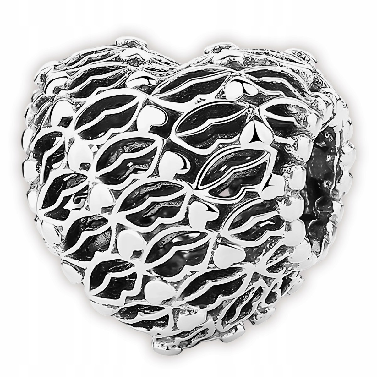 Charms Srebrny Serduszko Usta Ażurowe Serduszka z Ustami SREBRO 925