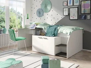 Łóżko z biurkiem MULTI białe z szary grafit - Łóżka - miniaturka - grafika 1