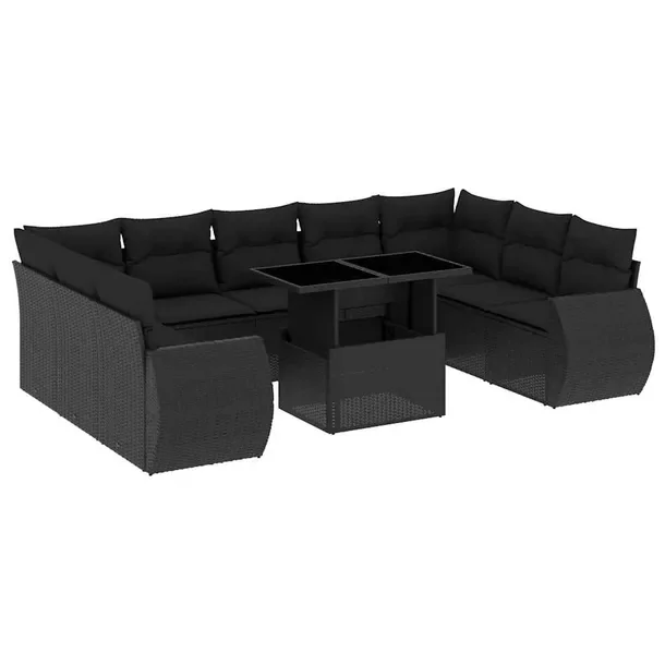 Zestaw mebli ogrodowych modułowych czarny z poduszkami, rattan PE, 62x62x6