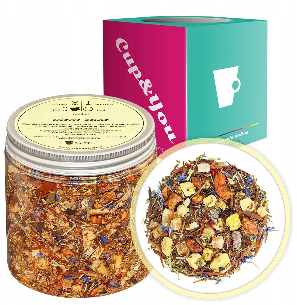 Herbata rooibos czerwonokrzew VITAL SHOT 150g najlepsza banan jabłka - herbata sypana liściasta napar z czerwonokrzewu PREMIUM Cup&You