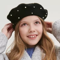 Czapki dla dzieci - Reserved - Wełniany beret z perełkami - Czarny - miniaturka - grafika 1