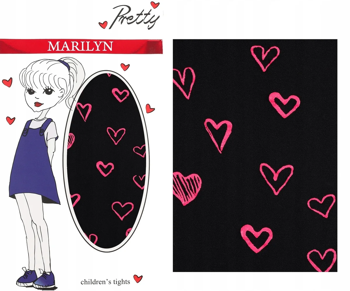 MARILYN Rajstopki bawełniane dziecięce serduszka PRETTY X62 Czarne 128/146