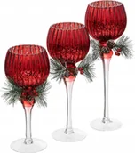 Ozdoby bożonarodzeniowe - Atmosphera Szklany świecznik ze świąteczną gałązką, 3 sztuki - miniaturka - grafika 1