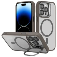 Etui i futerały do telefonów - Etui Cadorabo do Apple iPhone 14 PRO MAX w kolorze GREY kompatybilne z MagSafe i funkcją podstawki wraz z ochroną obiektywu aparatu - Hybrydowe etui ochronne z silikonową krawędzią TPU i wytrzymałym tyłem - miniaturka - grafika 1