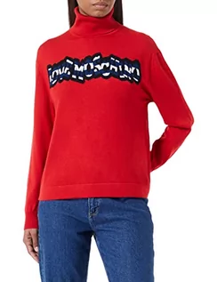 Swetry damskie - Love Moschino Damski sweter z długim rękawem z paskami, czerwony, 40 - grafika 1