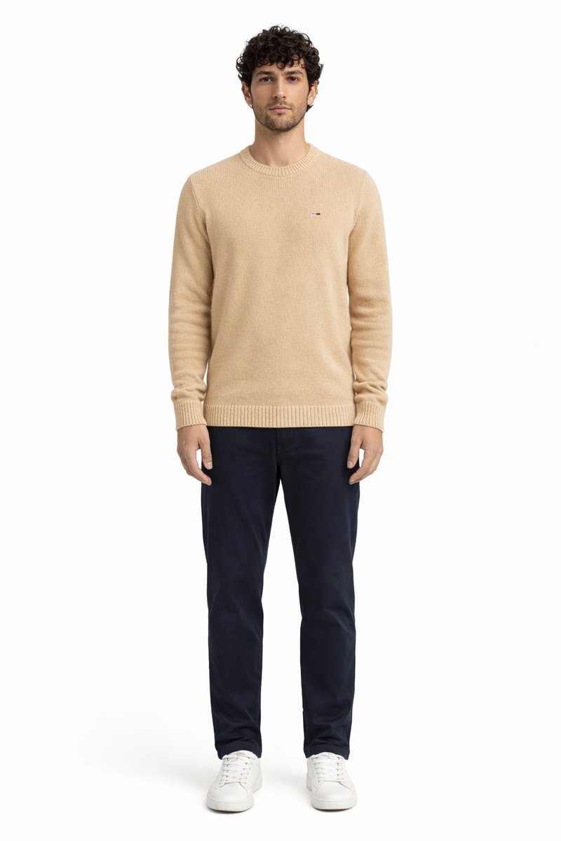 TOMMY JEANS BEŻOWY SWETER MĘSKI Z BAWEŁNY GŁADKI L 1I4A