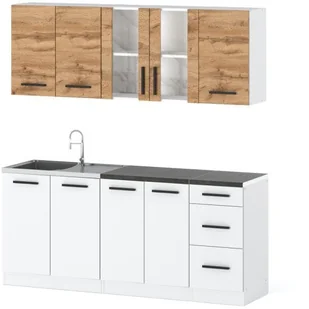 Meble Kuchenne Białe Z Drewnem Kuchnia Rest 2.0m Nowoczesny Zestaw Wotan - Meble kuchenne - miniaturka - grafika 1