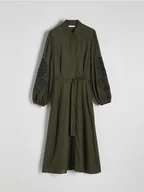 Sukienki - Reserved - Koszulowa sukienka z wiskozy - oliwkowy - miniaturka - grafika 1