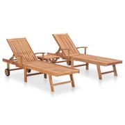 Leżaki ogrodowe - vidaXL Leżaki ze stolikiem, 2 szt., lite drewno tekowe - miniaturka - grafika 1