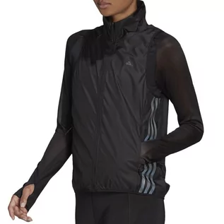 Kurtki i kamizelki sportowe damskie - Kamizelka adidas Run Icon 3-Stripes Running Wind Vest H56805 - czarna - Adidas - grafika 1