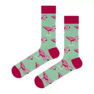 Skarpetki męskie - Skarpety kolorowe seledynowe w różowe flamingi EM 22 - EM Men's Accessories - miniaturka - grafika 1