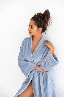 Damski szlafrok bambusowy Holee niebieski L/XL - Szlafroki damskie - miniaturka - grafika 3