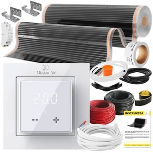 Folia grzewcza na podczerwień MISSION AIR 160 W/m² Black Silver 6 m² (6 m x 100 cm) + regulator Aries LCD Biały - Ogrzewanie podłogowe - miniaturka - grafika 1